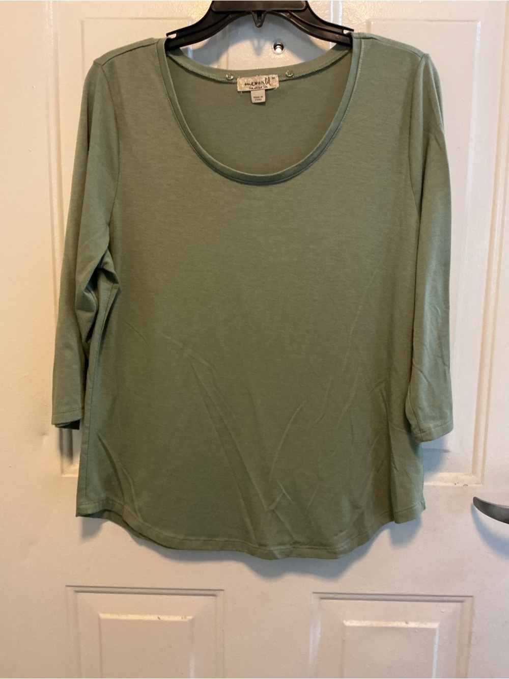 ONE WORLD Sage Green Scoop Neck Long Sleeve Tee